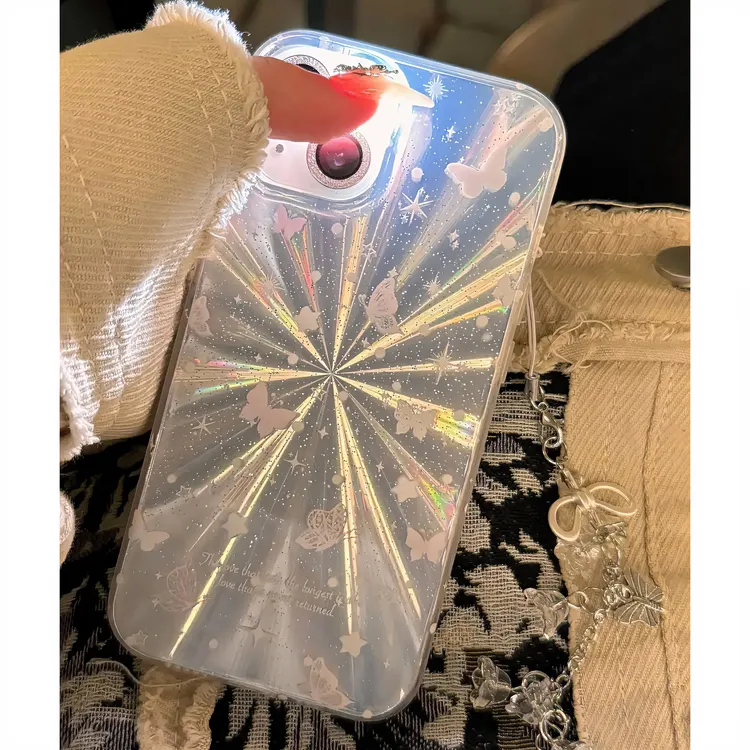 BANCA仙气蝴蝶极光细闪iPhone15/14promax手机壳苹果13轻奢12女11