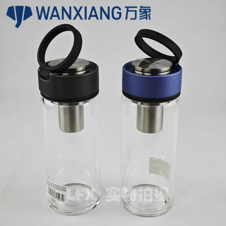 万象单层玻璃杯便携式车载高档商务办公杯双层提环耐热茶水杯子