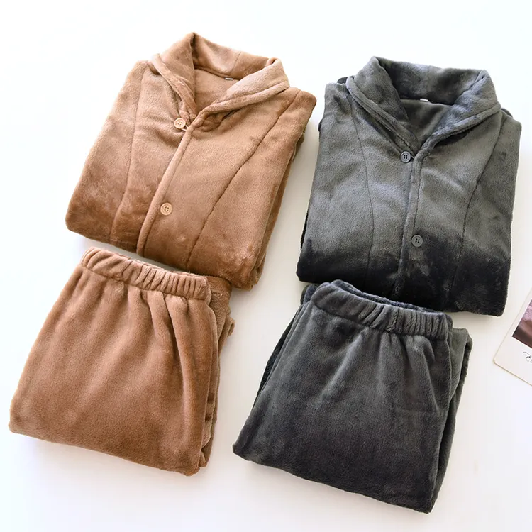 男士超柔法兰绒睡衣套装保暖大码宽松加厚家居服0215