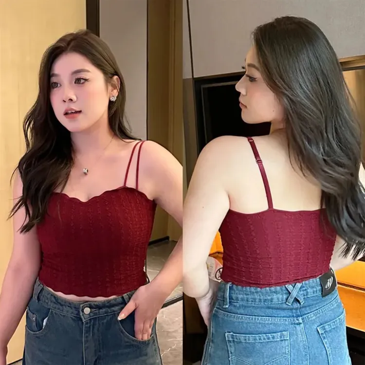 大码文胸吊带背心上衣外穿带胸垫美背内搭打底内衣女夏季LANE兰娥