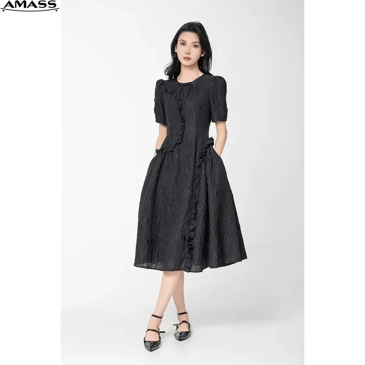 AMASS/阿玛施时尚气质高级感女装肌理感精致花边小黑裙女 5500479