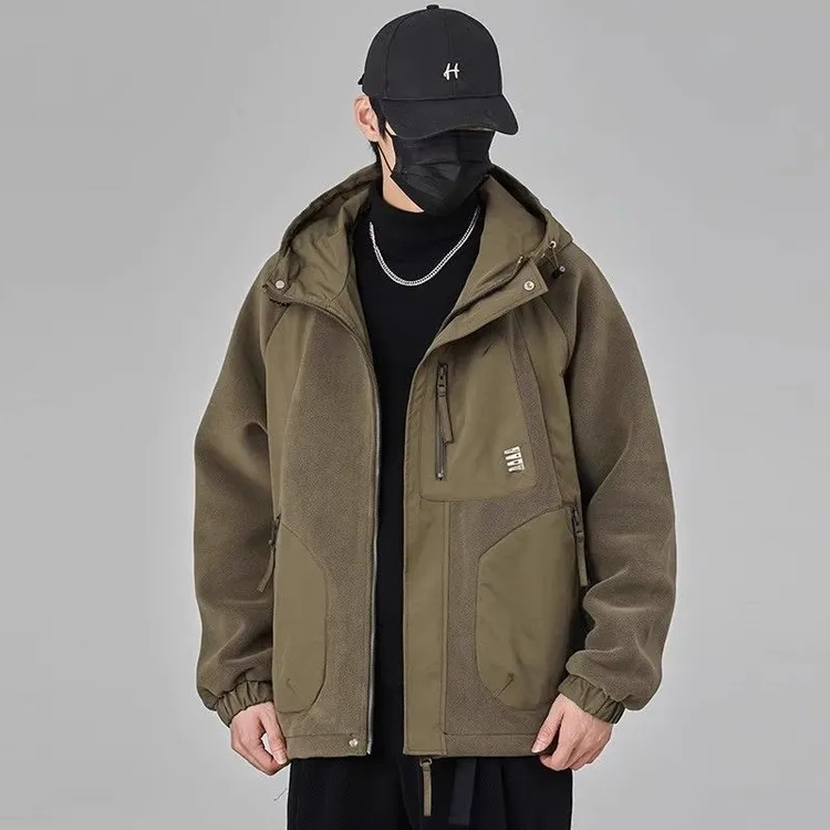 潮男冲锋衣棉服外套冬季潮牌潮流休闲帅气加厚保暖摇粒绒夹克棉服