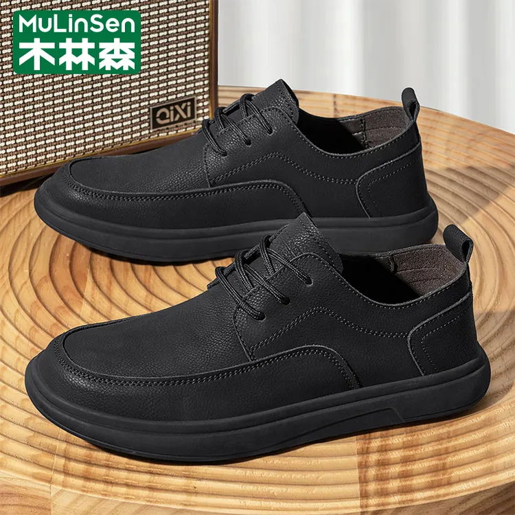 木林森男士皮鞋黑色防水防滑上班鞋子百搭夏季透气软底春季潮流DX