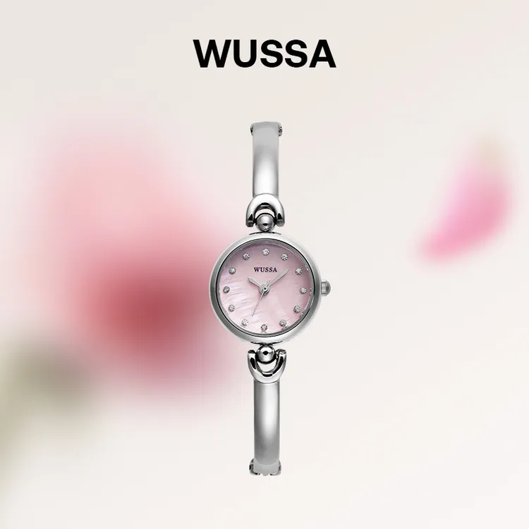 WUSSA舞时手表简约清冷感女表粉色镶钻表盘优雅轻奢气质女士腕表