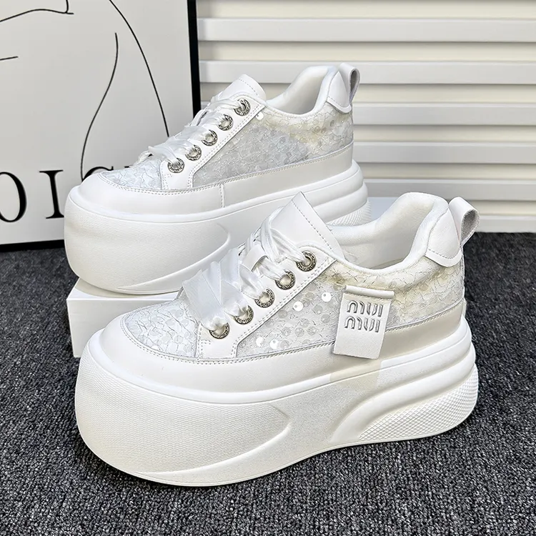 内增高小白鞋女2024夏季新款爆款百搭网面透气松糕厚底休闲运动鞋