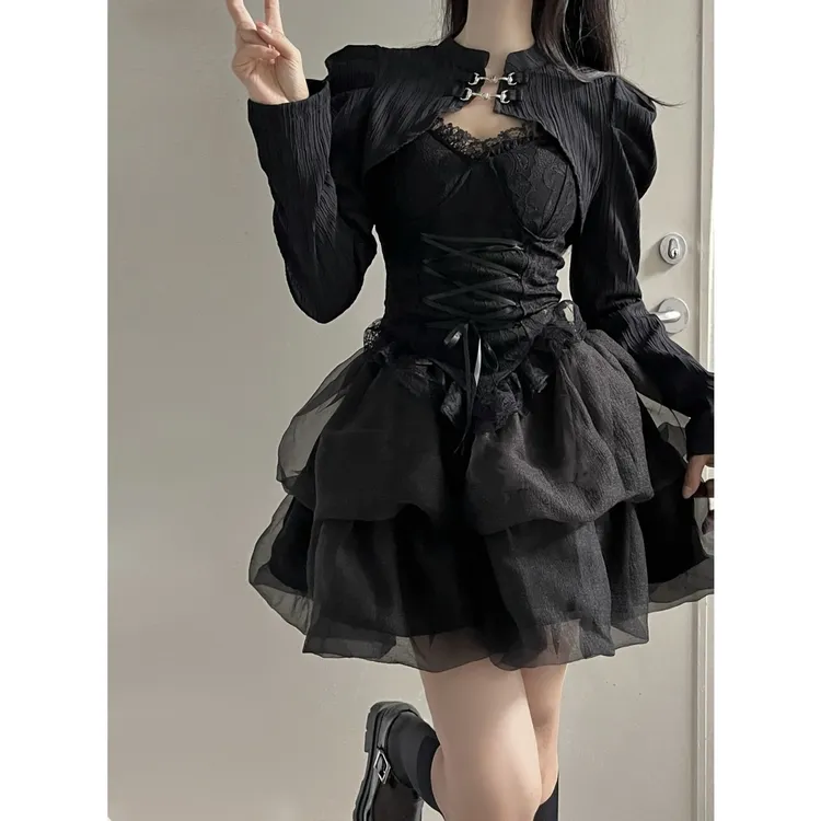 暗黑性感辣妹吊带上衣带胸垫收腰公主蓬蓬裙生日短裙万圣节服装