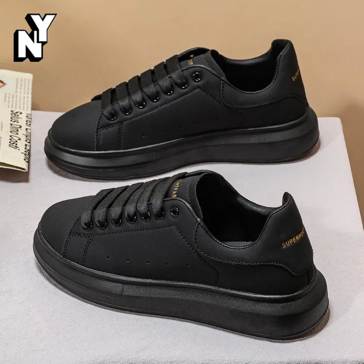 NY潮牌黑色高级感板鞋男女春秋新款增高休闲鞋透气麦昆情侣小白鞋