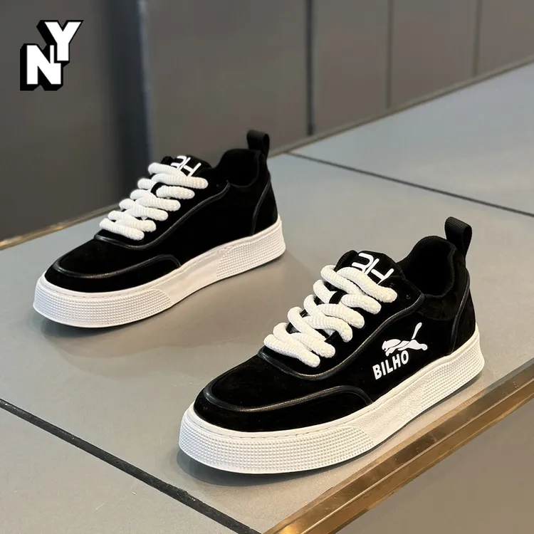 潮牌翻毛皮低帮板鞋男士2025春秋新款潮流百搭时尚厚底休闲鞋子