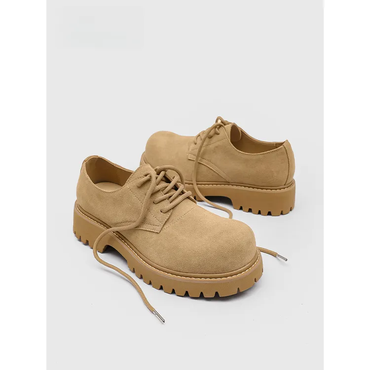 潮牌复古百搭低帮马丁靴男士秋冬新款厚底增高透气翻毛皮鞋德比鞋