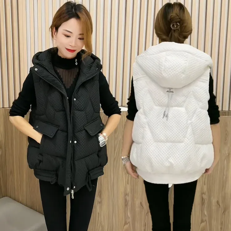 棉马甲女秋冬2023新款网红爆款连帽外穿坎肩纯色加厚背心韩版外套