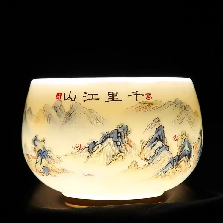 （亏本福利）千里江山图主人杯茶杯大号陶瓷杯高档家用