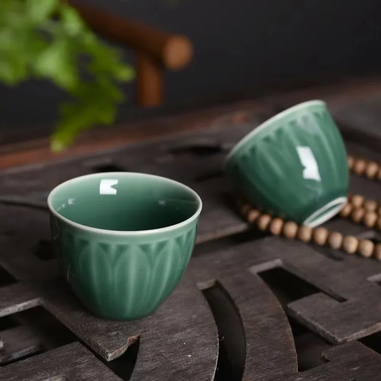 （新店亏本50单 ）青花瓷墨青莲花杯功夫小茶杯陶瓷单个品茗杯