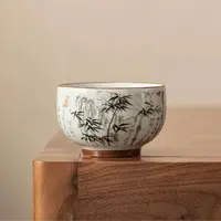 （亏本福利）汝窑墨竹铜钱杯陶瓷品茗杯墨竹杯主人杯