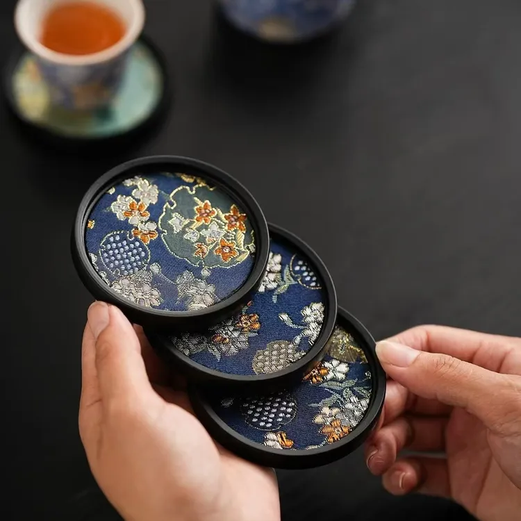 （亏本福利）百花刺绣吸水杯垫防烫隔热茶道功夫茶功夫茶具配件