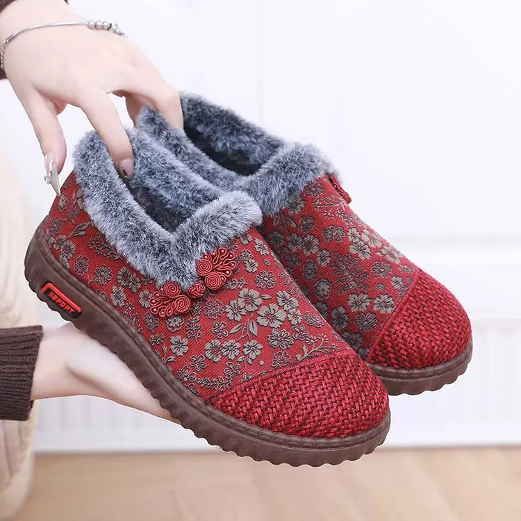  冬季新款棉鞋女士北京布鞋加绒平底民族加厚妈妈保暖防滑奶奶鞋