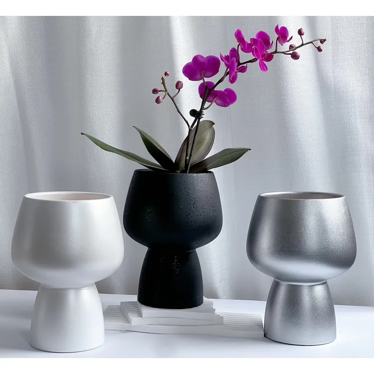 外贸花盆高脚北欧极简风桌面家居陶瓷蝴蝶兰高档轻奢高级感花器