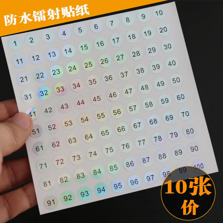 1-100圆形数字贴美甲油色号数字标贴数字标签编号贴页码镭射防水