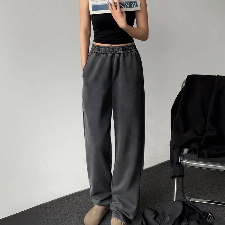 潮牌水洗卫裤 宽松垂感重磅休闲裤 春装做旧拖地裤男女厚款直筒裤