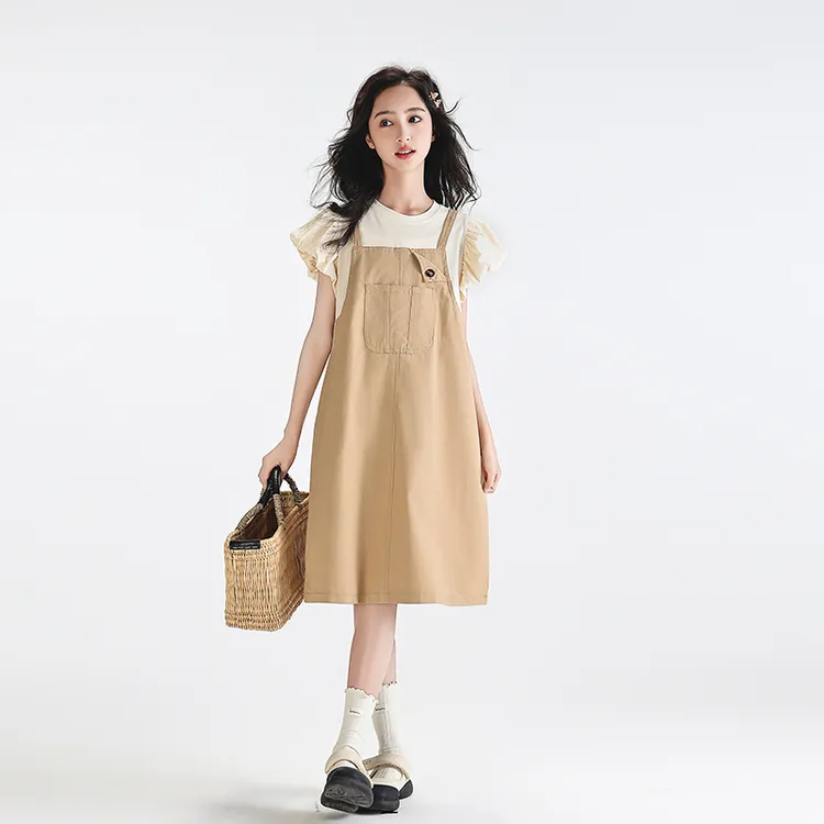 女童夏季女装连衣裙新款洋气假两件儿童薄款中长款背带裙大童裙子