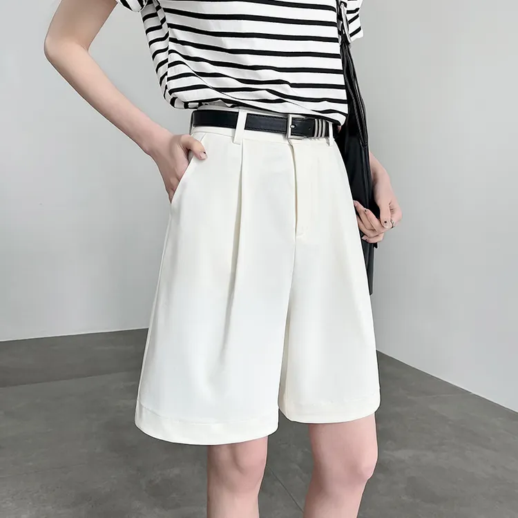 白色西装短裤女2024夏季薄款高腰a字宽松百搭防晒凉感冰丝五分裤