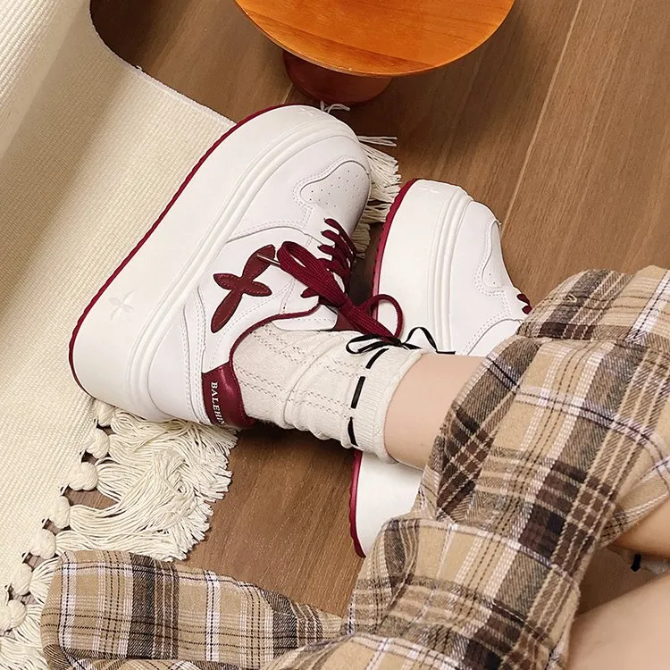 增高6cm厚底小白鞋女2024秋款小个子增高十字花休闲鞋百搭ins韩版