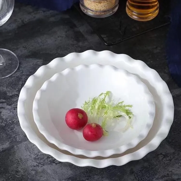 陶瓷纯白太阳花碗酒店沙拉碗创意大容量汤碗西餐盘碗家用餐具碗