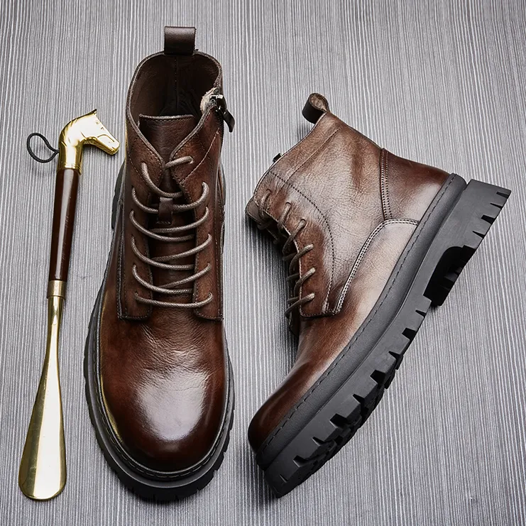 X21383马丁靴男款鞋子冬季男士加绒加厚真皮男式爆款新款高帮皮鞋