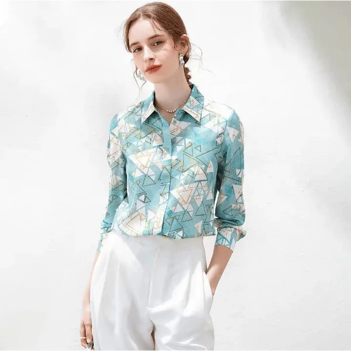 新款提花桑波缎桑蚕丝衬衫 花色 法式长袖弹力缎真丝衬衫  9009