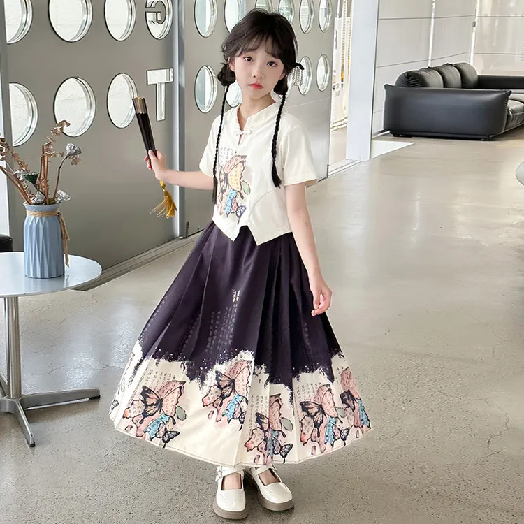 女童国风套装新款小女孩新中式马面裙汉元素古风汉服中大童两件套
