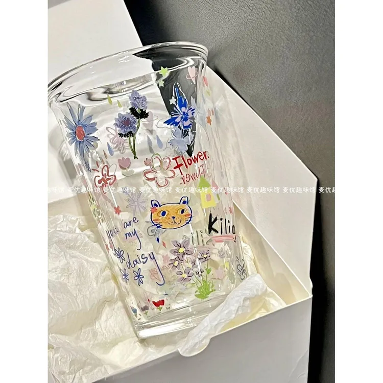 ins风高级小红书同款涂鸦多巴胺女孩杯子ins高颜值水杯家用学生