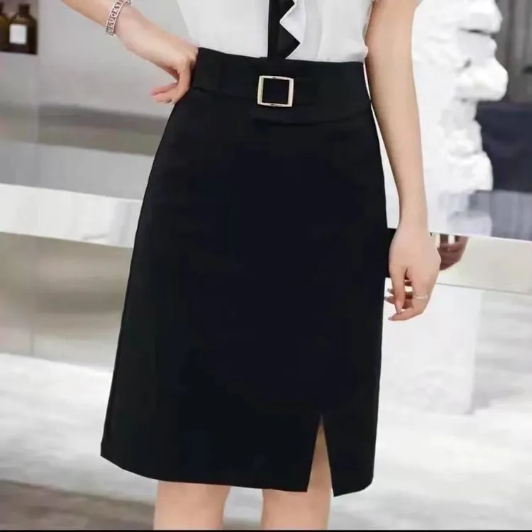 【会员价】秋装新款西服斜纹面料气质时尚百搭显瘦开叉一步裙女-636