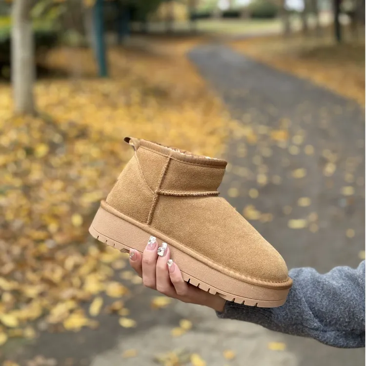 厚底增高4厘米周冬雨雪地靴真皮加绒加厚保暖短筒百搭雪地棉冬季