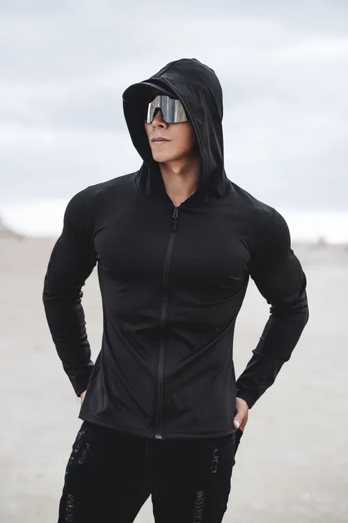 时尚薄款防晒骑行服男士运动外套速干凉感面料连帽长袖户外休闲