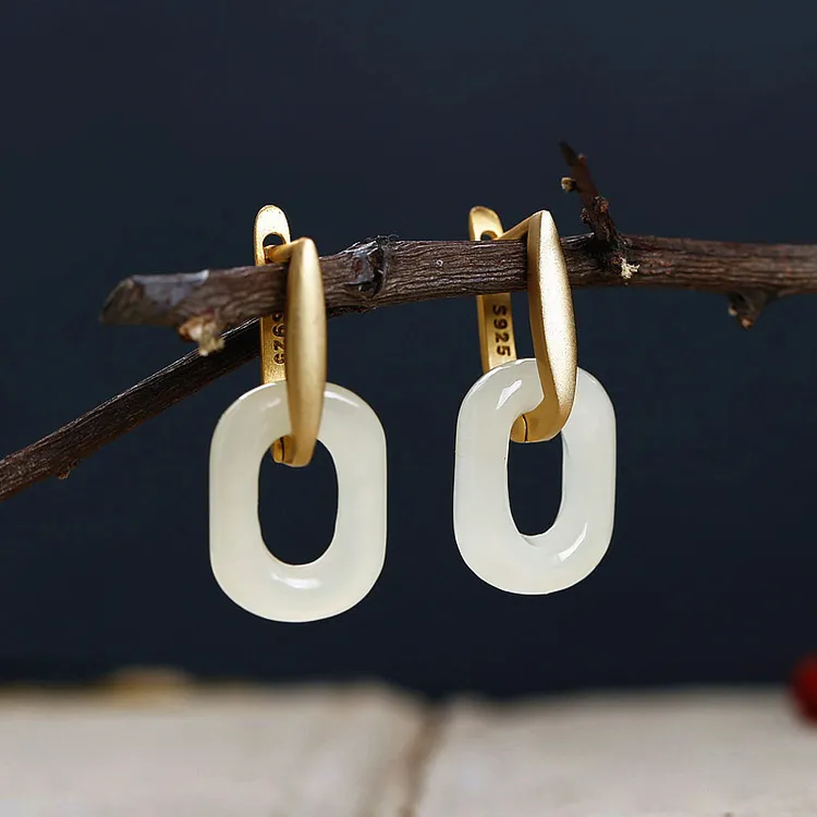 小银匠S925银耳环女和田玉耳坠新款中国风复古耳钉宫廷耳环耳饰品