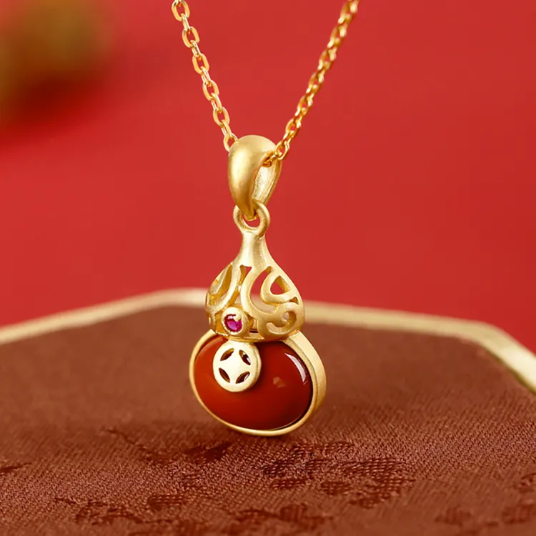 小银匠红玛瑙925银葫芦吊坠女新中式国风气质锁骨链项链礼物