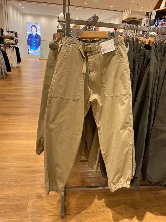 外贸日单水洗沙卡棉宽松腰带束脚休闲裤工装裤长裤