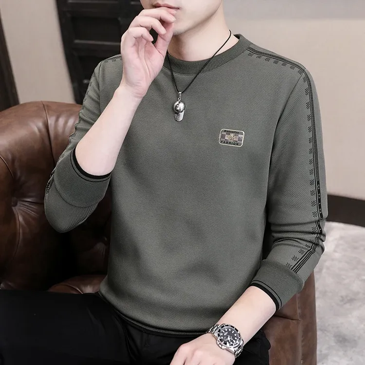 欧版春秋款长袖打底套头时尚休闲百搭男士圆领卫衣加厚加绒潮流