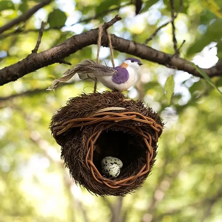 仿真鸟窝鸟巢挂式吊窝家居装饰品仿真小鸟装饰挂饰小院装饰用品