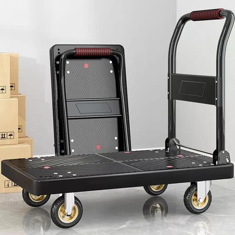 加厚四轮静音平板车搬家拉货小推车折叠搬运小拖车家用拉车手推车