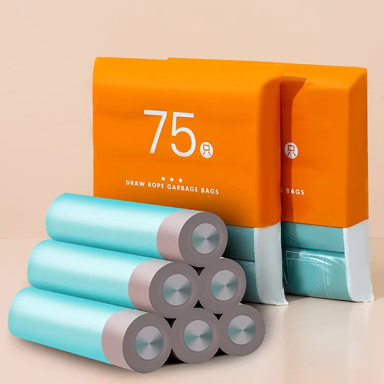 5卷装抽绳垃圾袋家用加厚一次性垃圾袋手提黑色大号点断式塑料袋