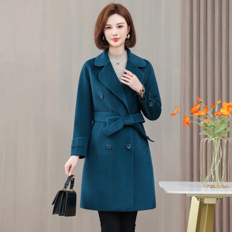 中老年妈妈装羊毛呢外套秋冬新款洋气中年时尚中长款双面呢大衣女