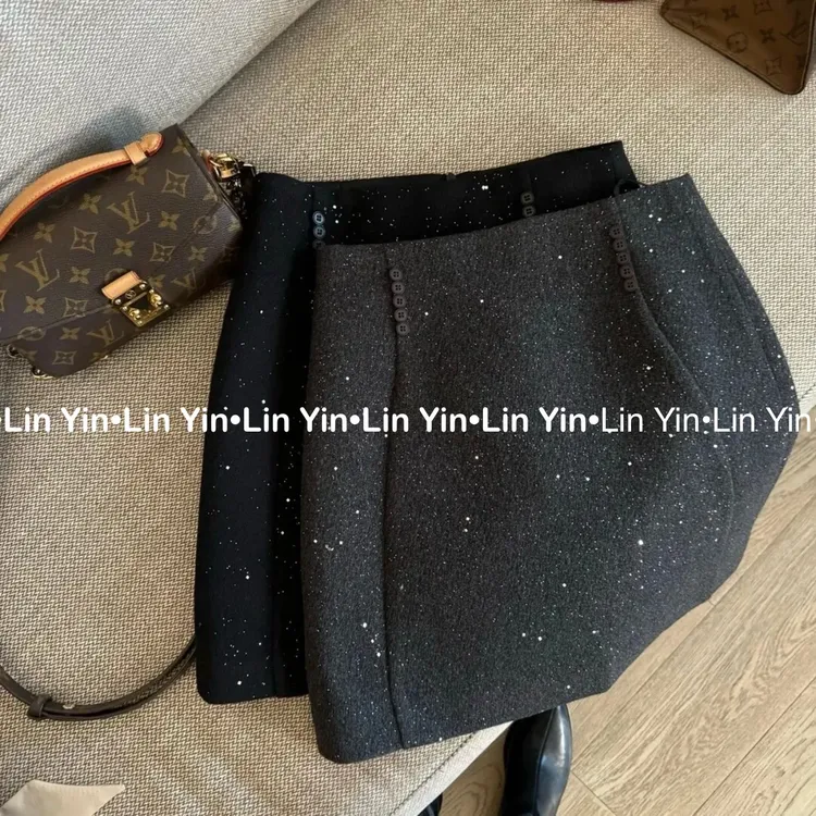 【冬日璀璨繁星】韩系高级感精致闪闪A字显瘦包臀半身裙女