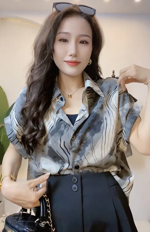 大林自制-新款小飞袖山水画衬衫女百搭宽松休闲小众设计衬衫薄款