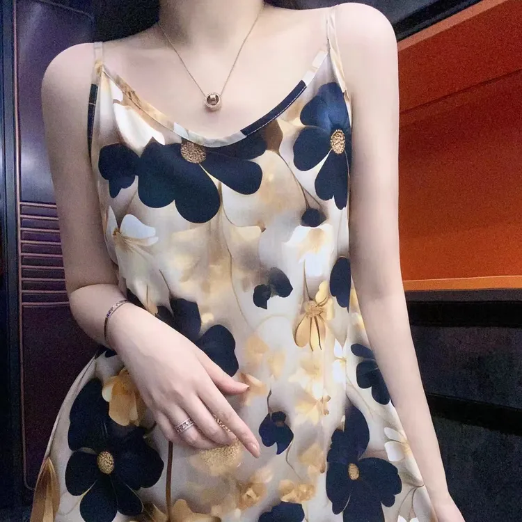（金玉满堂）夏季气质复古夏季印花小众设计感外穿中长款百搭连衣裙