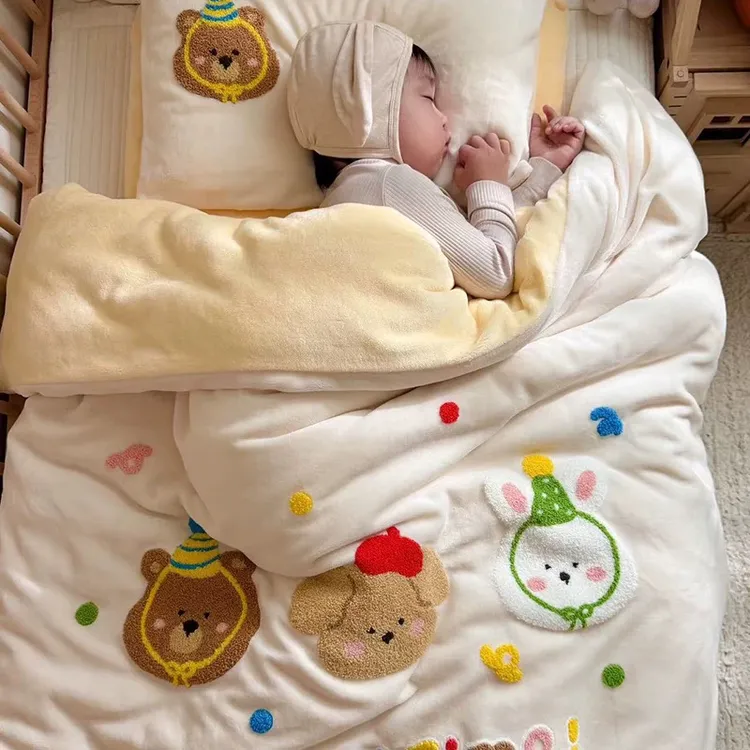 A类牛奶绒儿童被套冬季加绒珊瑚绒幼儿园宝宝单人卡通被罩