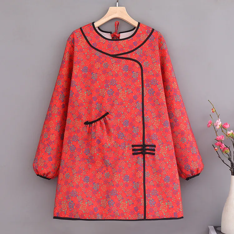 新款短款民族风长袖罩衣防污家用做饭透气洋气成人外穿工作服围裙