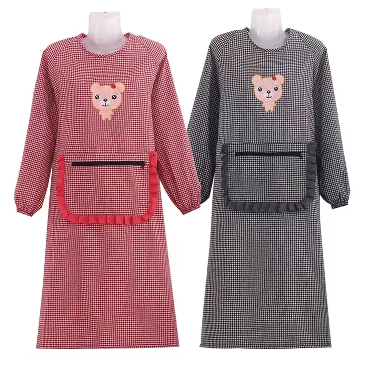 加长棉布长袖围裙防污洋气时尚厨房做饭上班柔暖透气耐磨成人罩衣