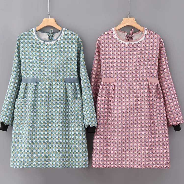 时尚韩版碎花罩衣厨房做饭防油污耐脏透气洋气成人上班工作服印字