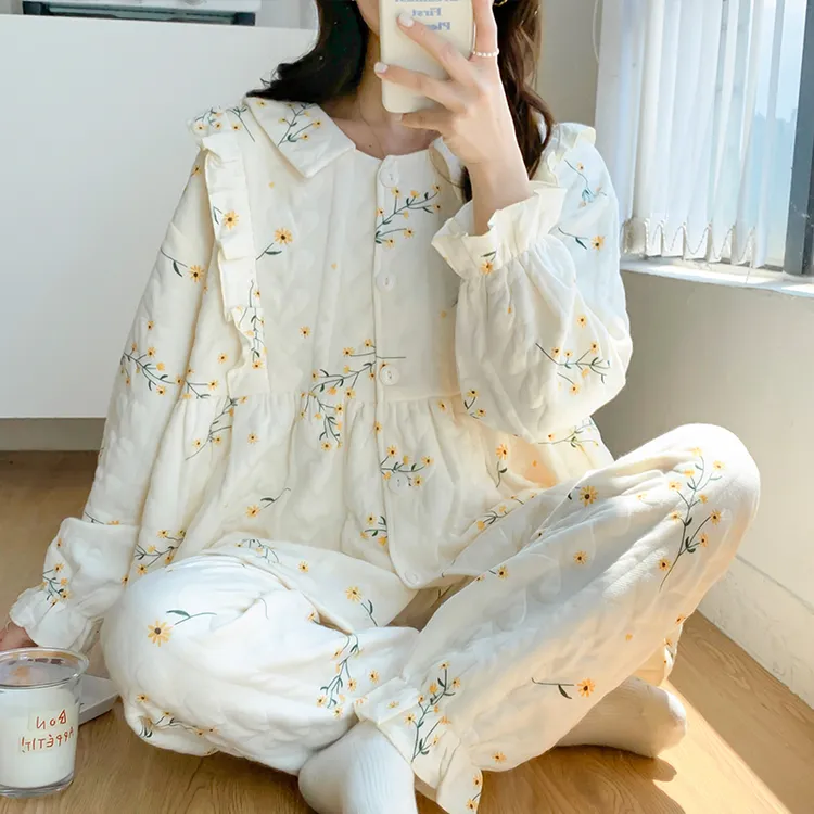 空气棉月子服秋冬季产后棉喂奶哺乳孕妇睡衣女产妇家居服夹棉夹层