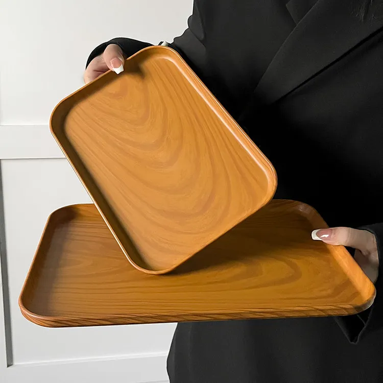 长方形木纹托盘ins风餐盘茶盘家用水杯收纳盘咖啡厅蛋糕盘子